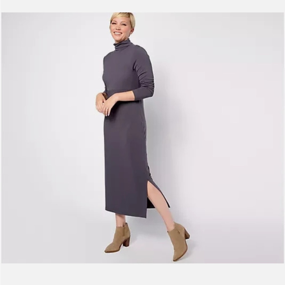Turtleneck Midi Dress in Slate Gray
